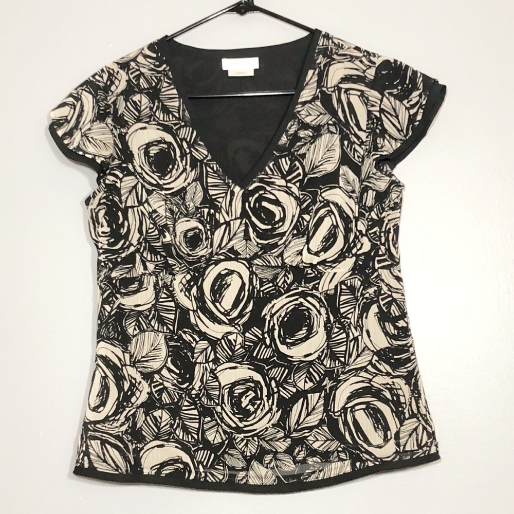 Van Heusen blouse vNeck Flower flower flutter - Picture 7 of 12